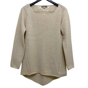Bianca B Italian Wool Blend Open Knit Sweater Beige Size Large Crochet Lace Back